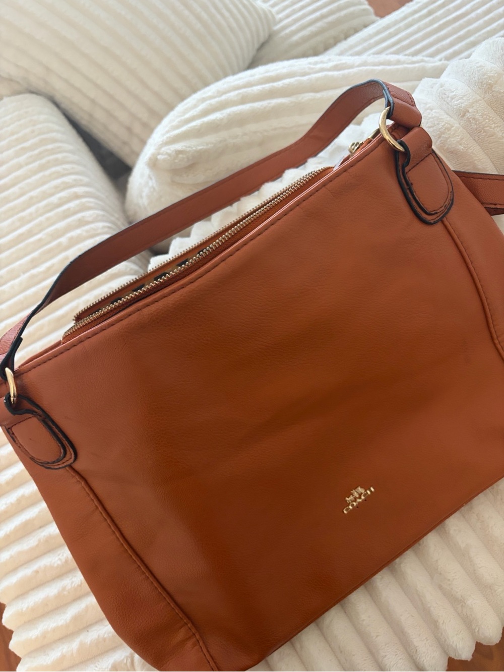 Coach Pebble Leather Shoulder Bag in Saddle Brown